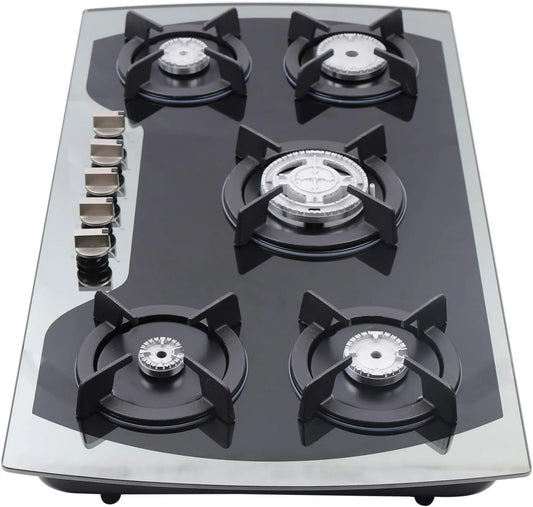 Kaibrite płyta grzewcza, Płyta gazowa, 35, 4 cali, 5 palników, piec gazowy, czarny, 4 'Szkło trempe, ceramiczna z aluminium Burner