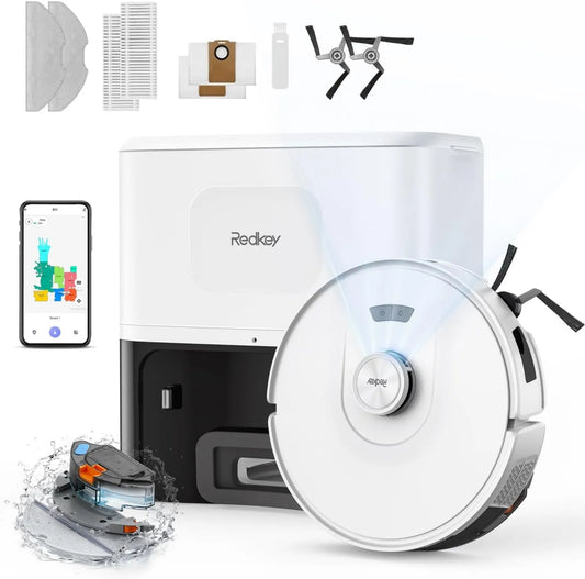 Redkey robot sprzątający, D8 Odkurzacz Robot myjka z stacji, 4 l, 25000Pa Ultra Potężny odkurzacz