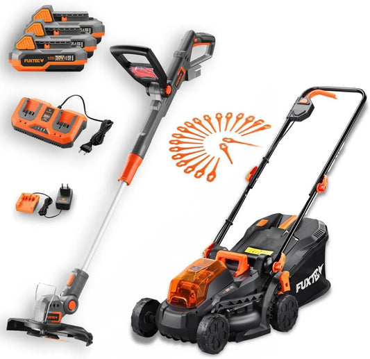 Kosiarka, 33 cm, Zestaw ogrodowy FUXTEC: podkaszarka 20 V + kosiarka 33 cm 40 V, podwójna ladowarka, szer. ciecia 25 cm, regulacja wysokosci